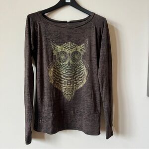 YOGANASTIX Brown Long Sleeve Top with Owl Design Medium
